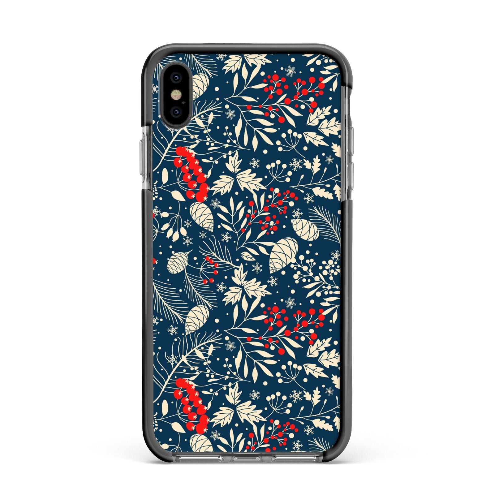 Christmas Floral Apple iPhone Xs Max Impact Case Black Edge on Black Phone