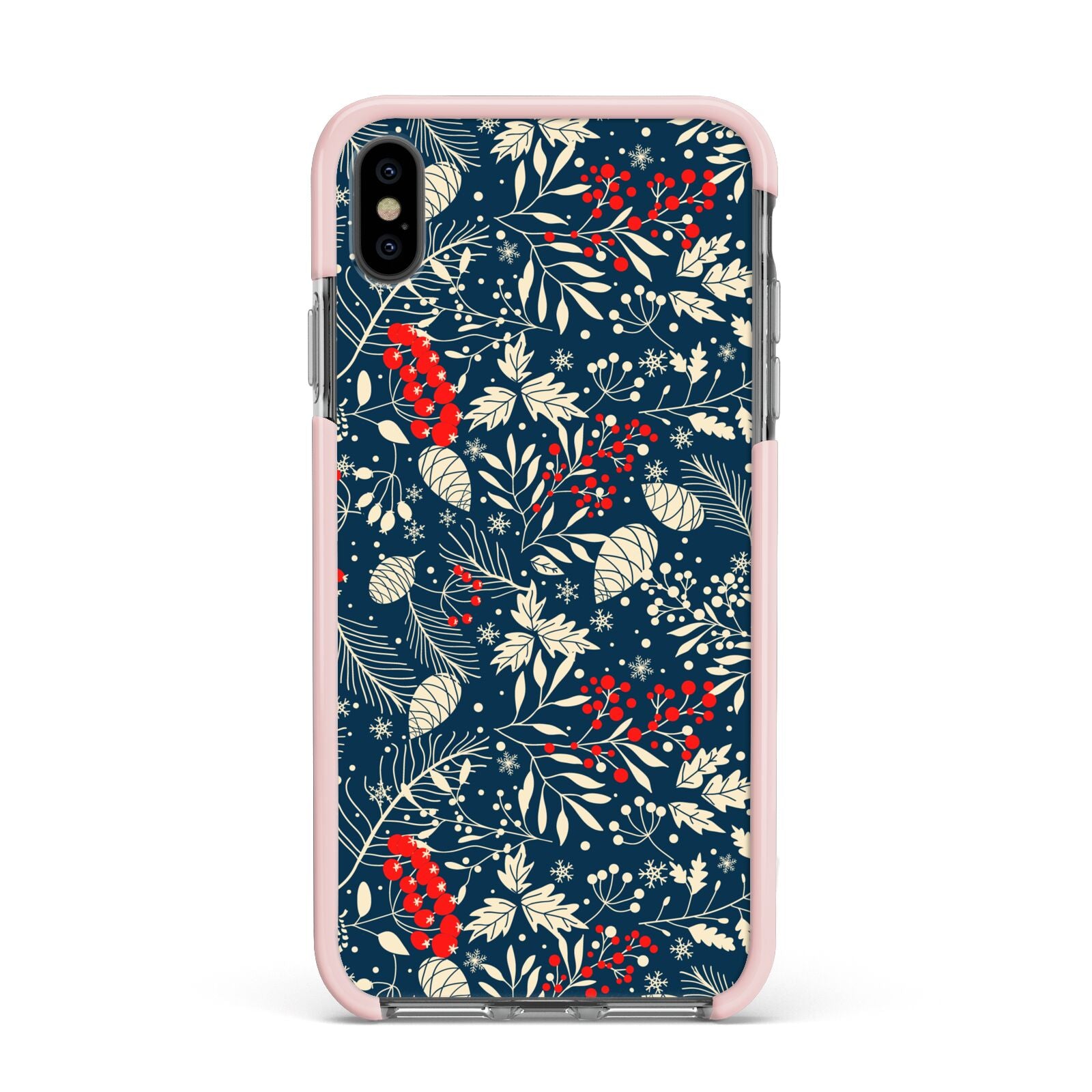 Christmas Floral Apple iPhone Xs Max Impact Case Pink Edge on Black Phone