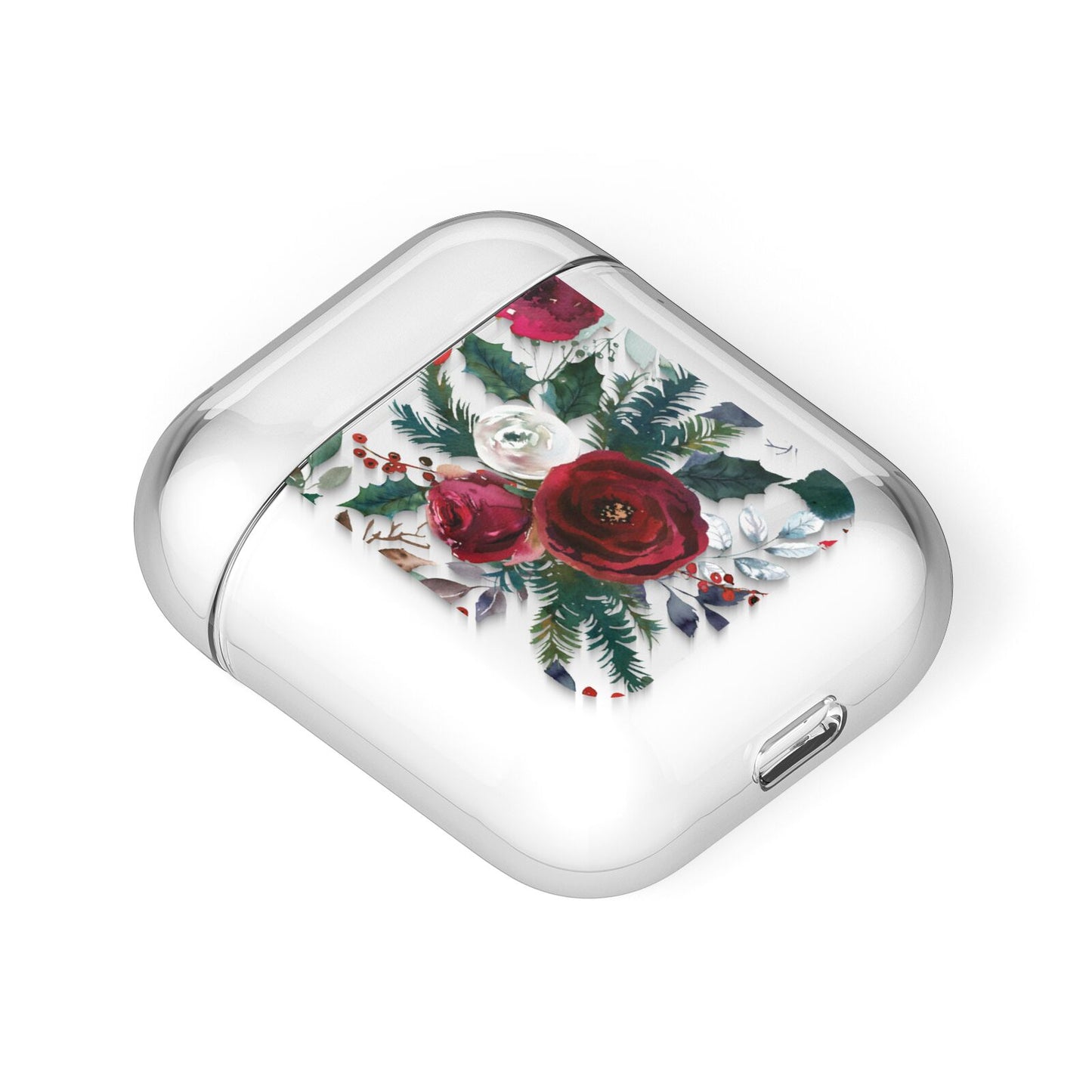 Christmas Floral Pattern AirPods Case Laid Flat