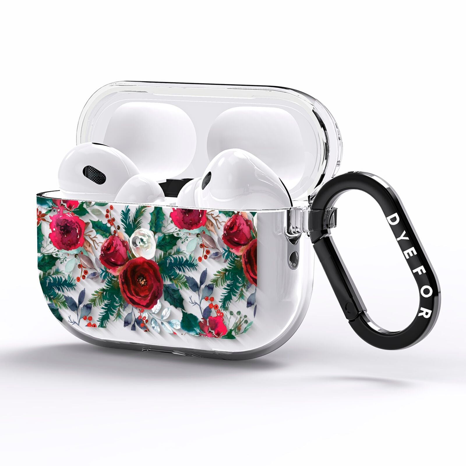 Christmas Floral Pattern AirPods Pro Clear Case Side Image