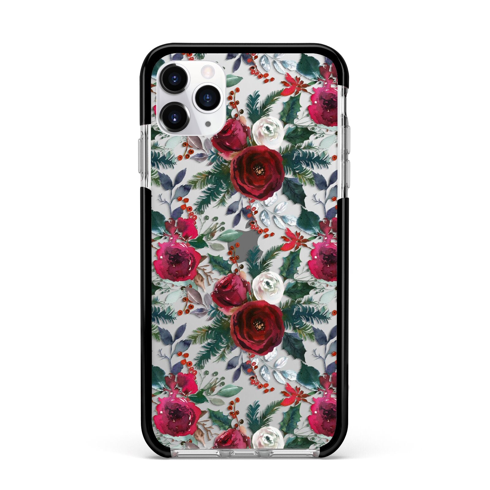 Christmas Floral Pattern Apple iPhone 11 Pro Max in Silver with Black Impact Case
