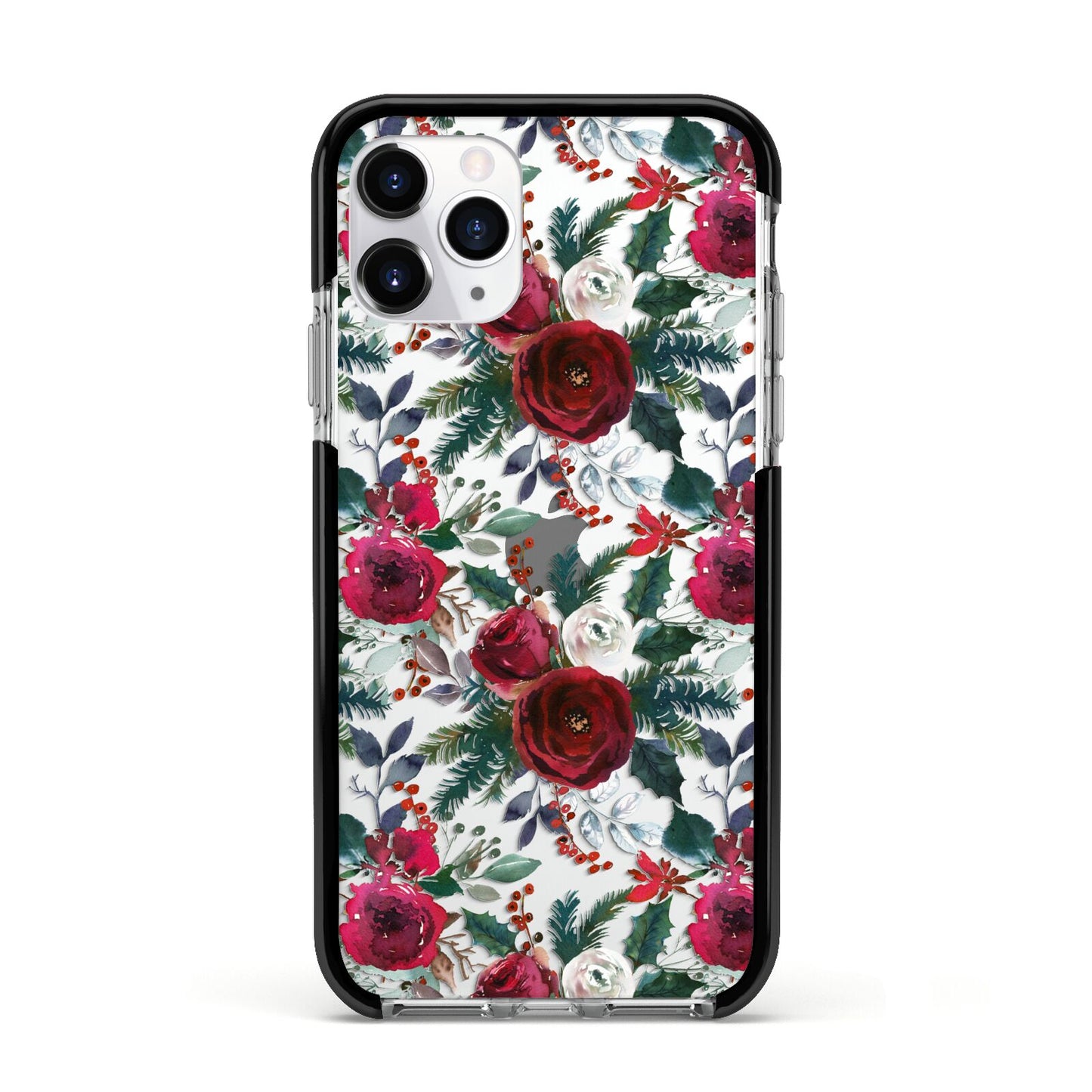 Christmas Floral Pattern Apple iPhone 11 Pro in Silver with Black Impact Case