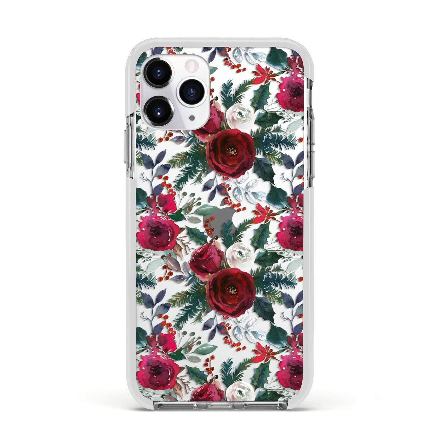 Christmas Floral Pattern Apple iPhone 11 Pro in Silver with White Impact Case