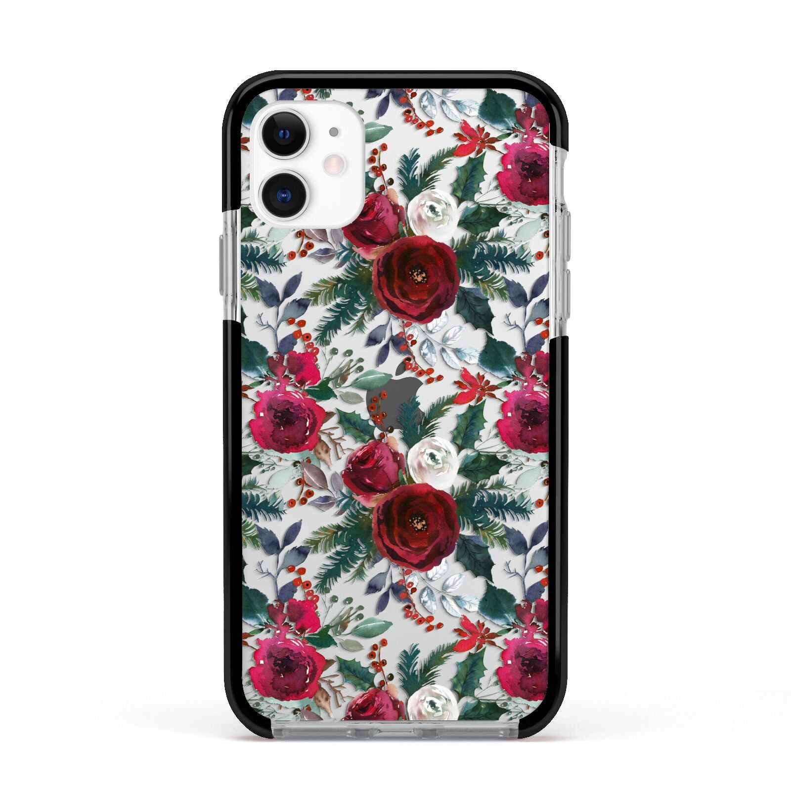 Christmas Floral Pattern Apple iPhone 11 in White with Black Impact Case