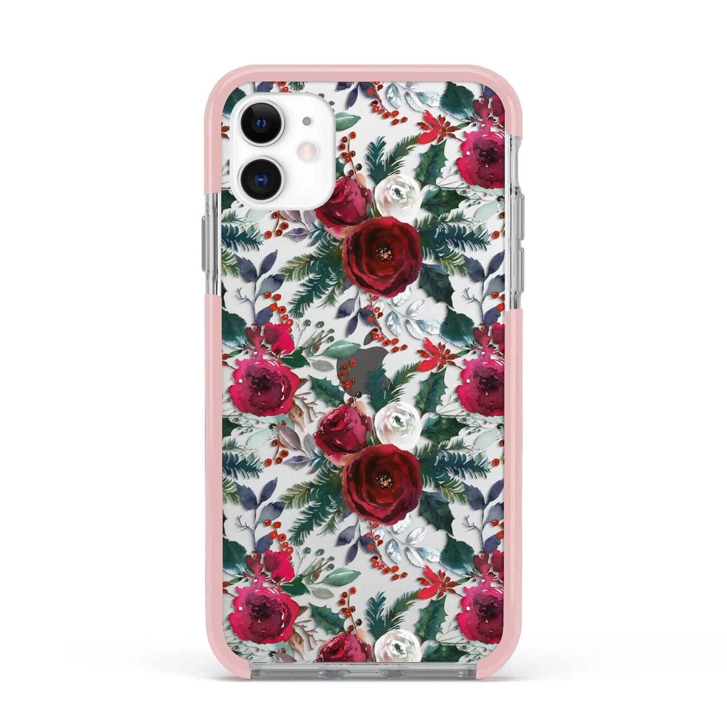 Christmas Floral Pattern Apple iPhone 11 in White with Pink Impact Case