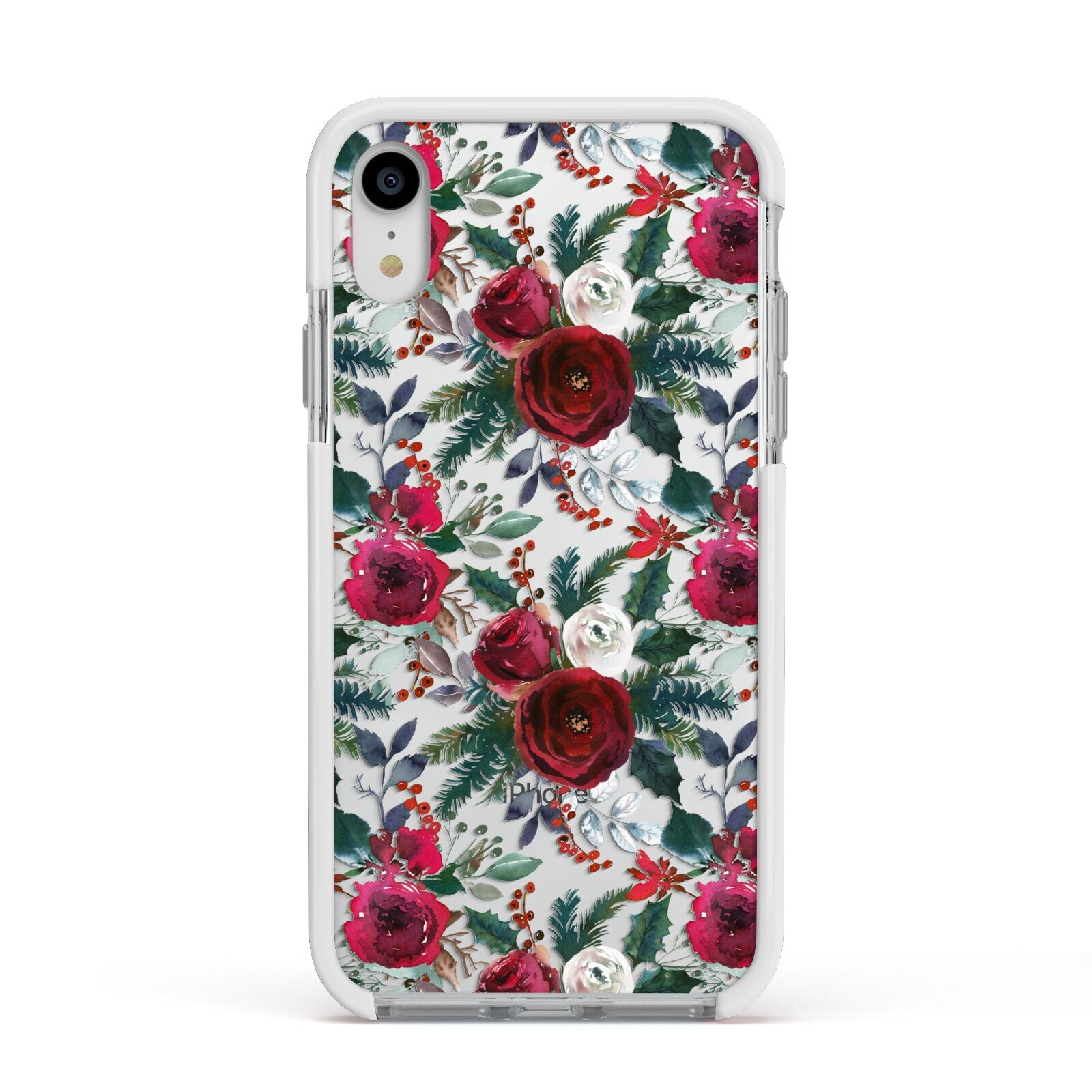 Christmas Floral Pattern Apple iPhone XR Impact Case White Edge on Silver Phone