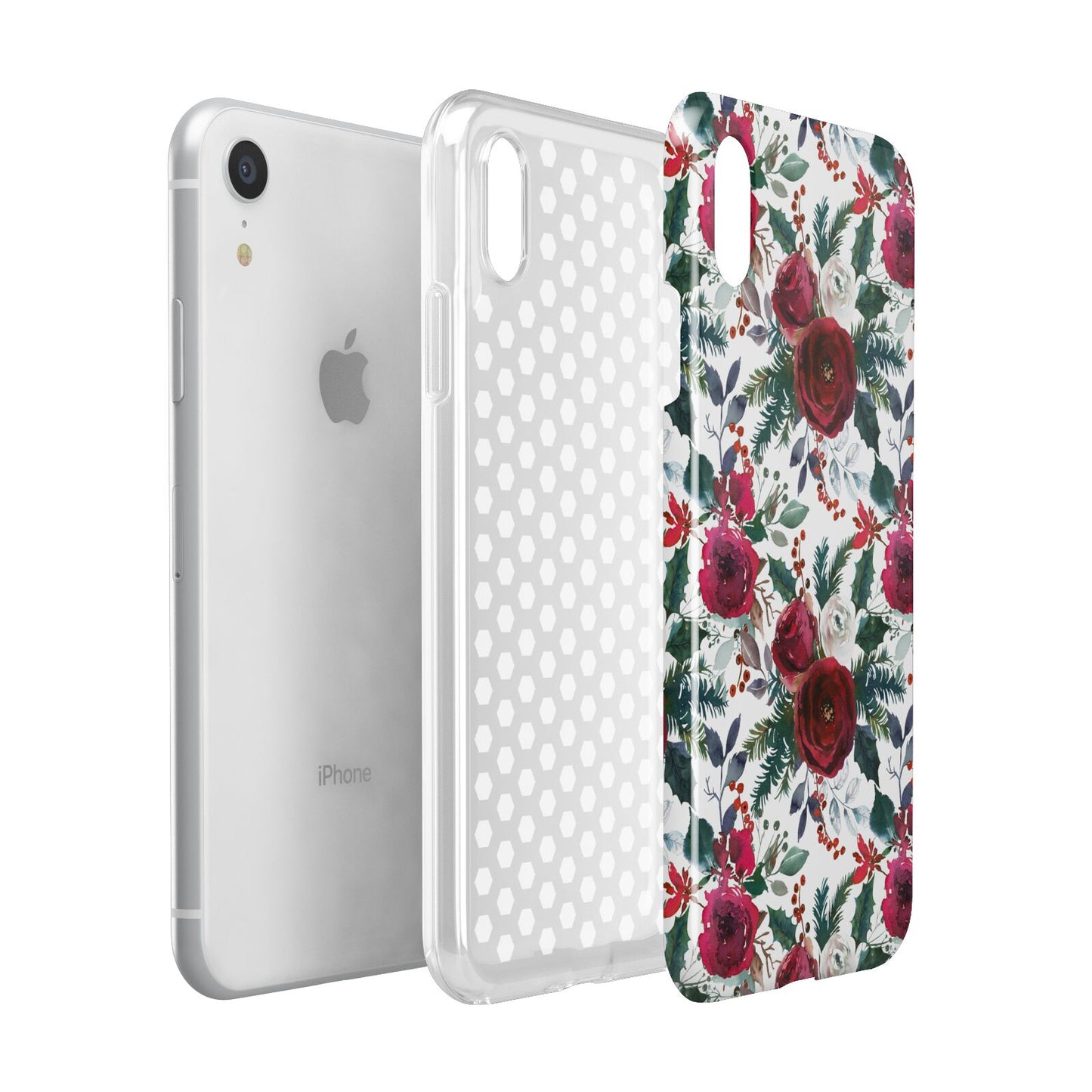 Christmas Floral Pattern Apple iPhone XR White 3D Tough Case Expanded view