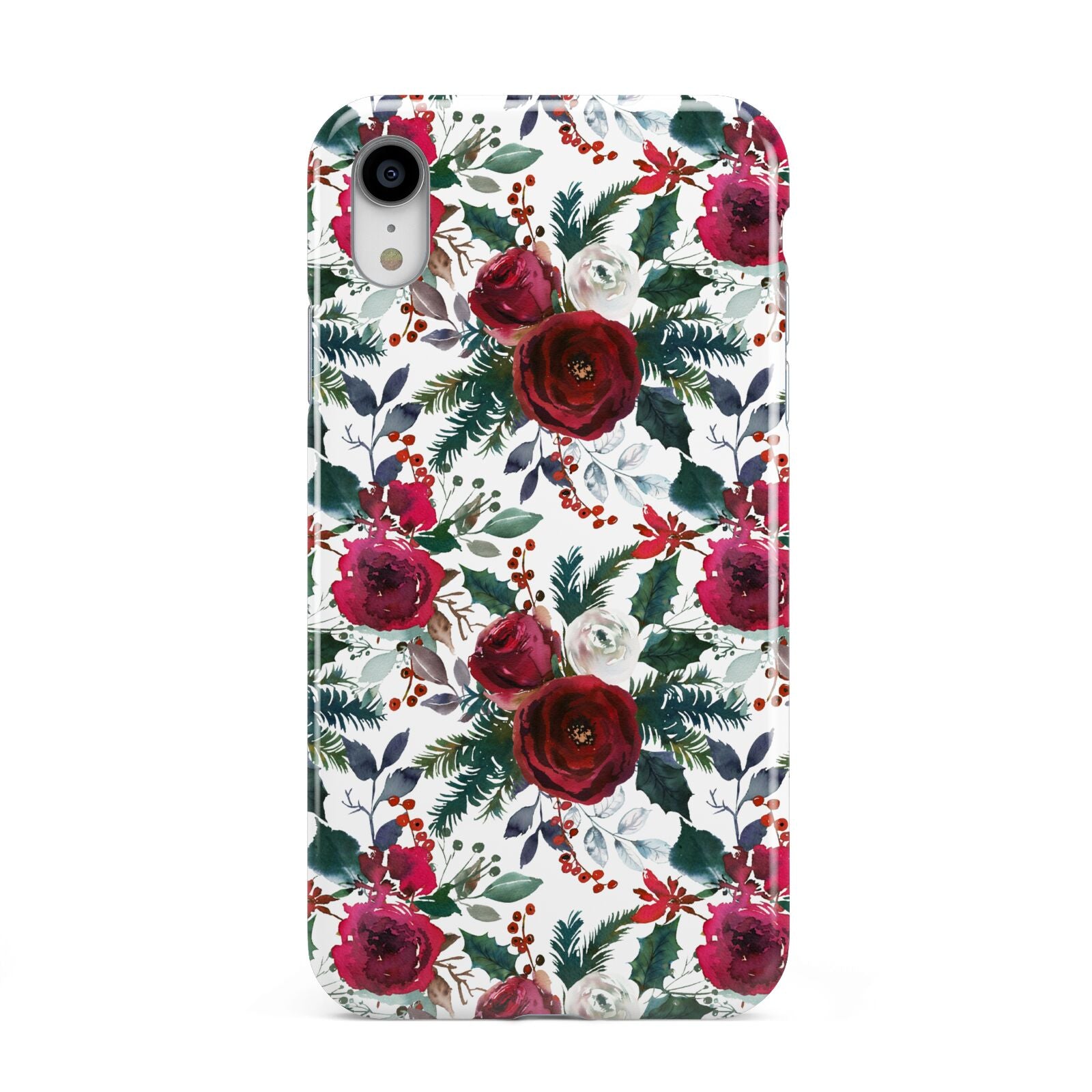 Christmas Floral Pattern Apple iPhone XR White 3D Tough Case