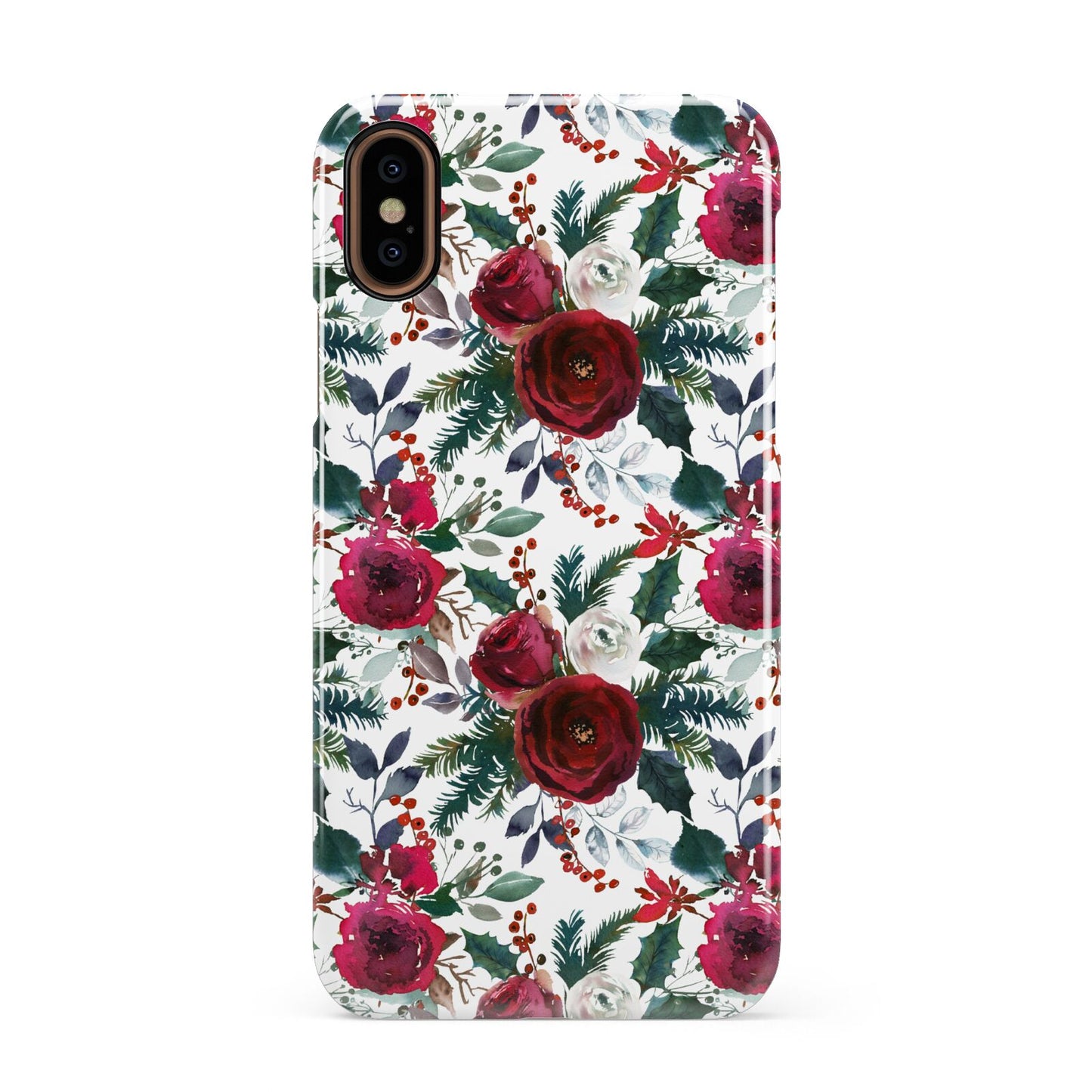 Christmas Floral Pattern Apple iPhone XS 3D Snap Case