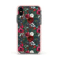 Christmas Floral Pattern Apple iPhone Xs Impact Case Pink Edge on Black Phone