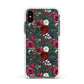 Christmas Floral Pattern Apple iPhone Xs Impact Case White Edge on Black Phone