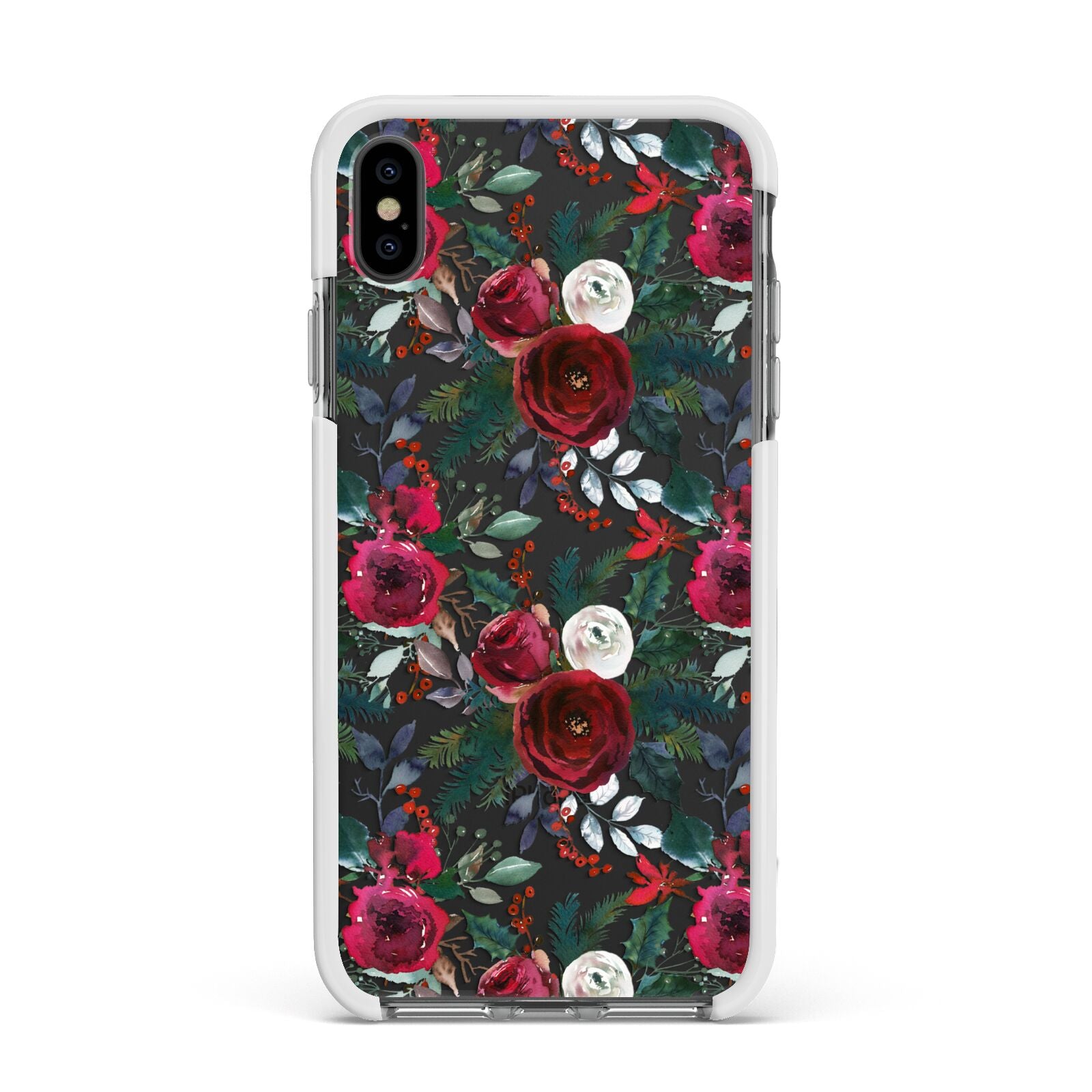 Christmas Floral Pattern Apple iPhone Xs Max Impact Case White Edge on Black Phone