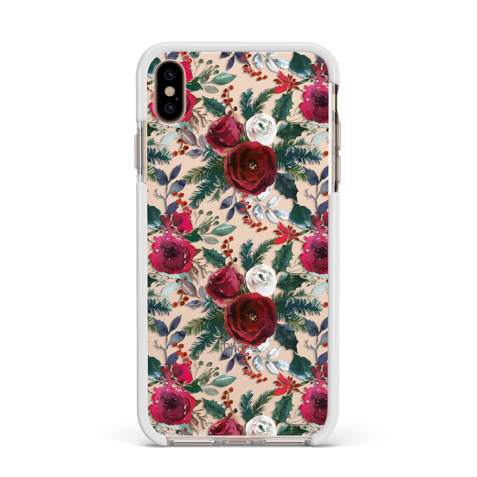Christmas Floral Pattern Apple iPhone Xs Max Impact Case White Edge on Gold Phone