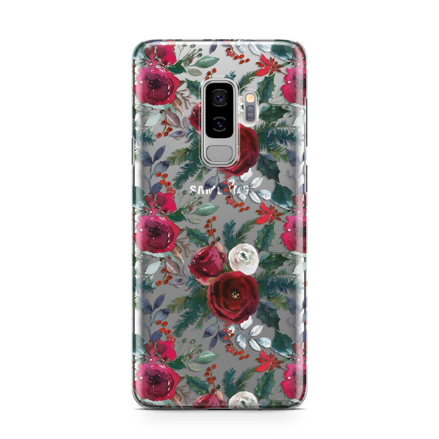Christmas Floral Pattern Samsung Galaxy S9 Plus Case on Silver phone