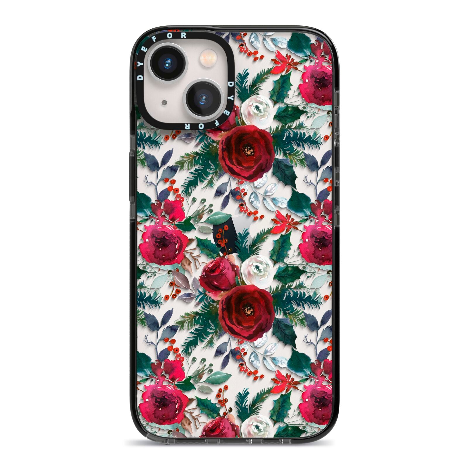Christmas Floral Pattern iPhone 13 Black Impact Case on Silver phone