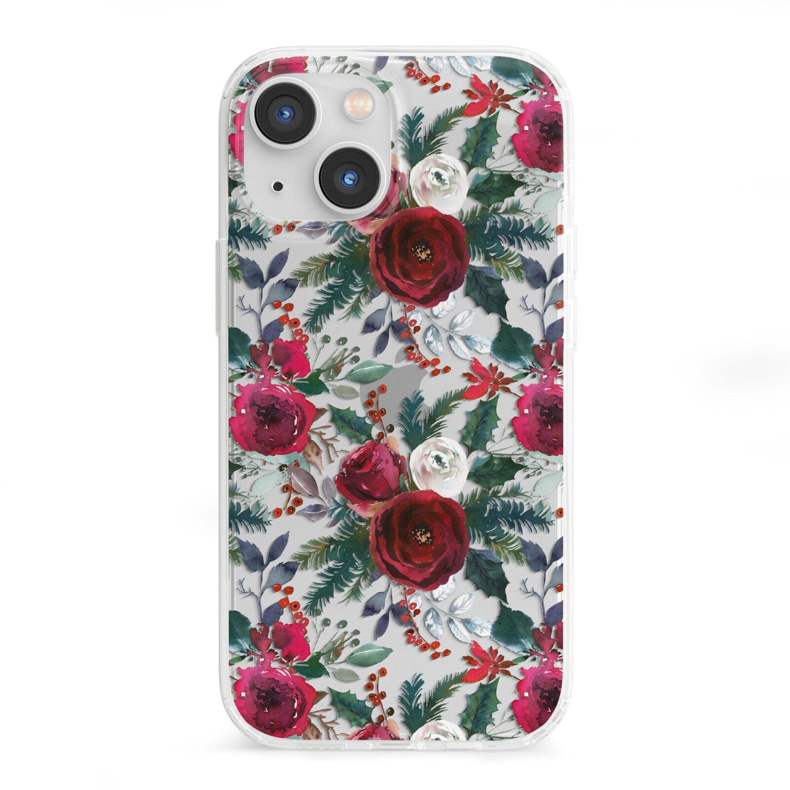 Christmas Floral Pattern iPhone 13 Mini Clear Bumper Case
