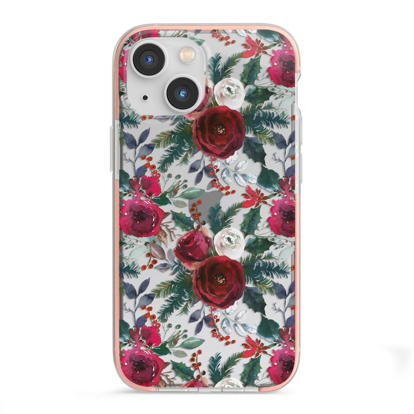 Christmas Floral Pattern iPhone 13 Mini TPU Impact Case with Pink Edges