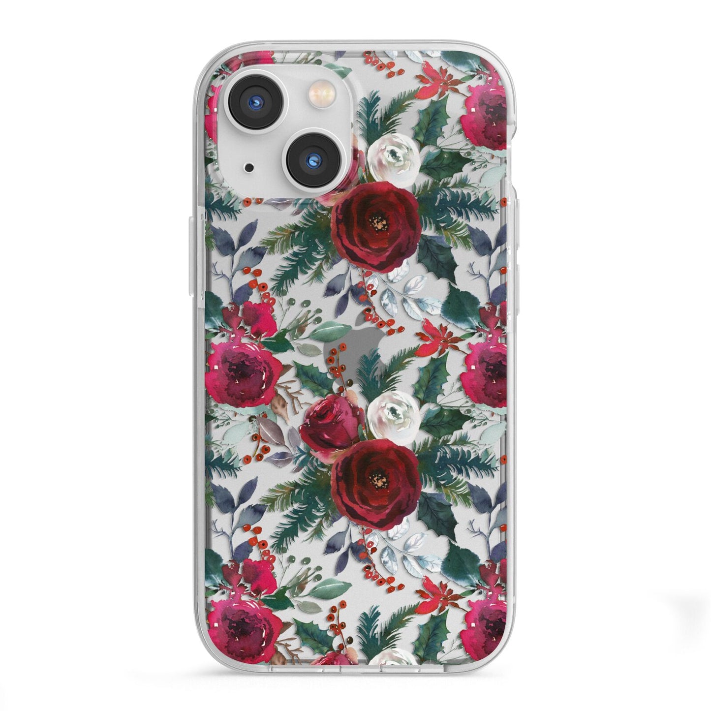 Christmas Floral Pattern iPhone 13 Mini TPU Impact Case with White Edges