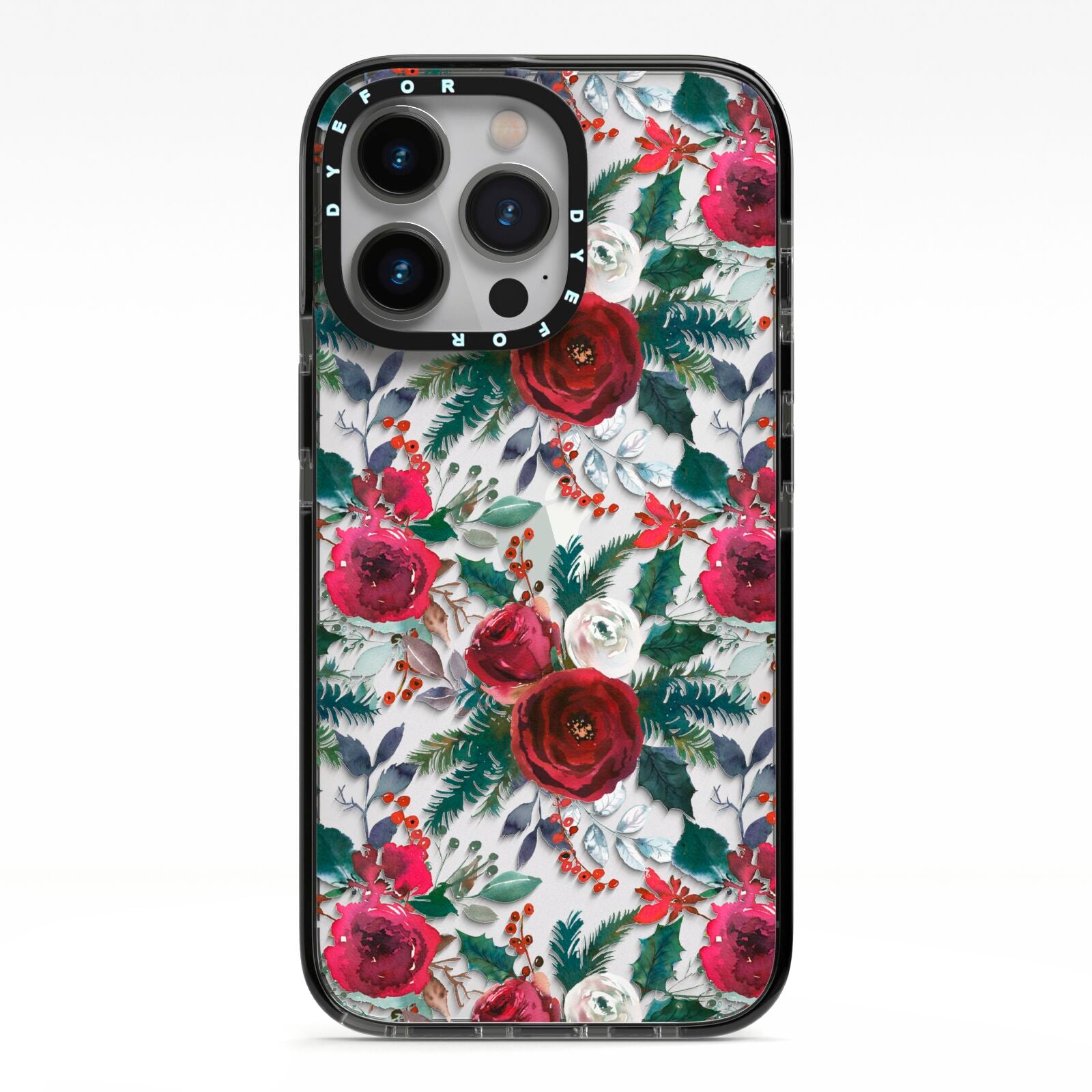 Christmas Floral Pattern iPhone 13 Pro Black Impact Case on Silver phone