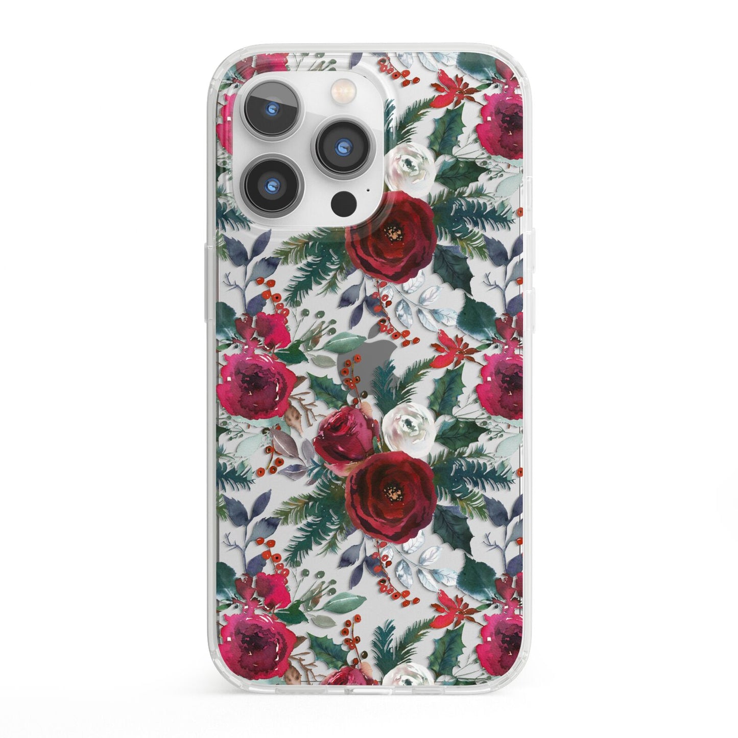 Christmas Floral Pattern iPhone 13 Pro Clear Bumper Case