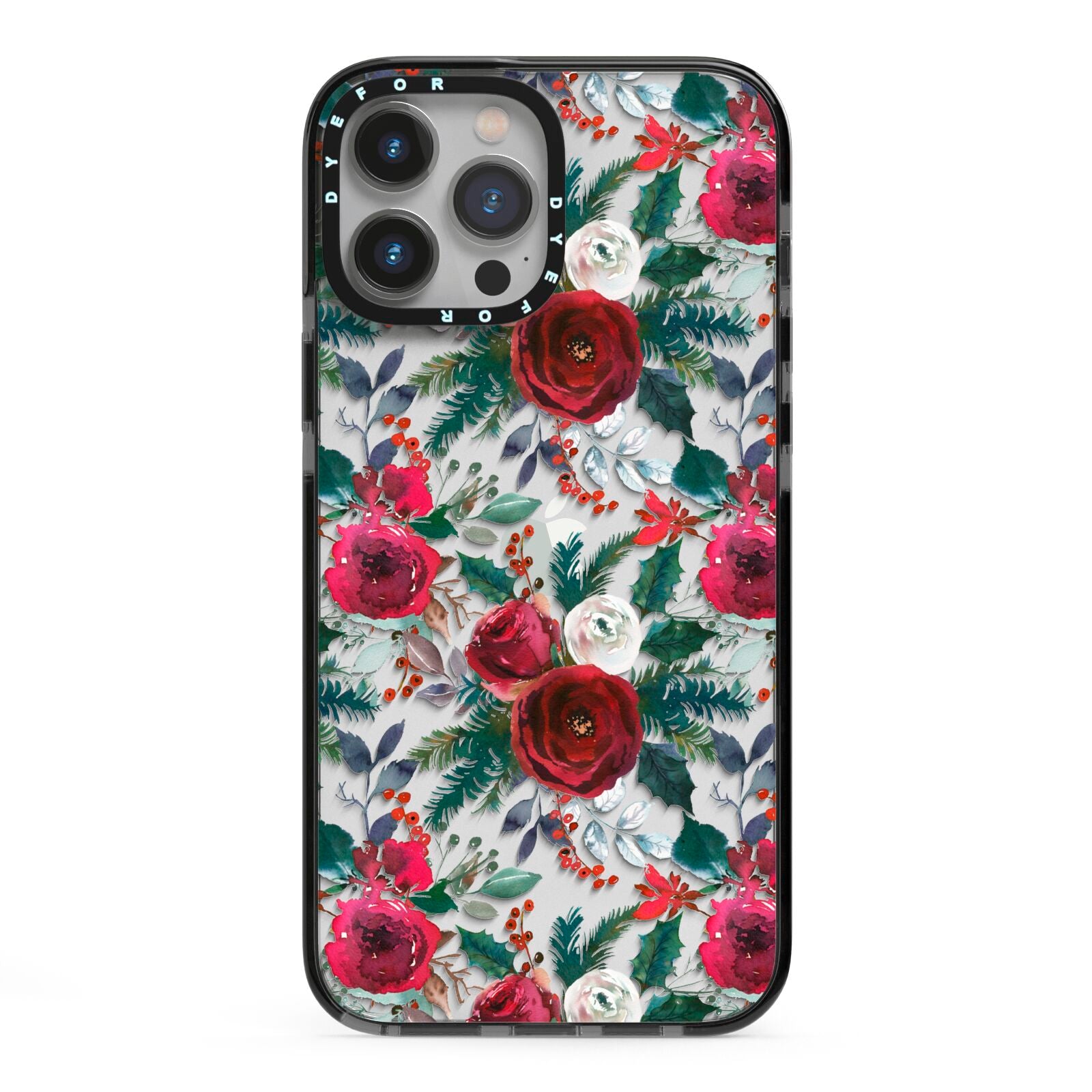 Christmas Floral Pattern iPhone 13 Pro Max Black Impact Case on Silver phone