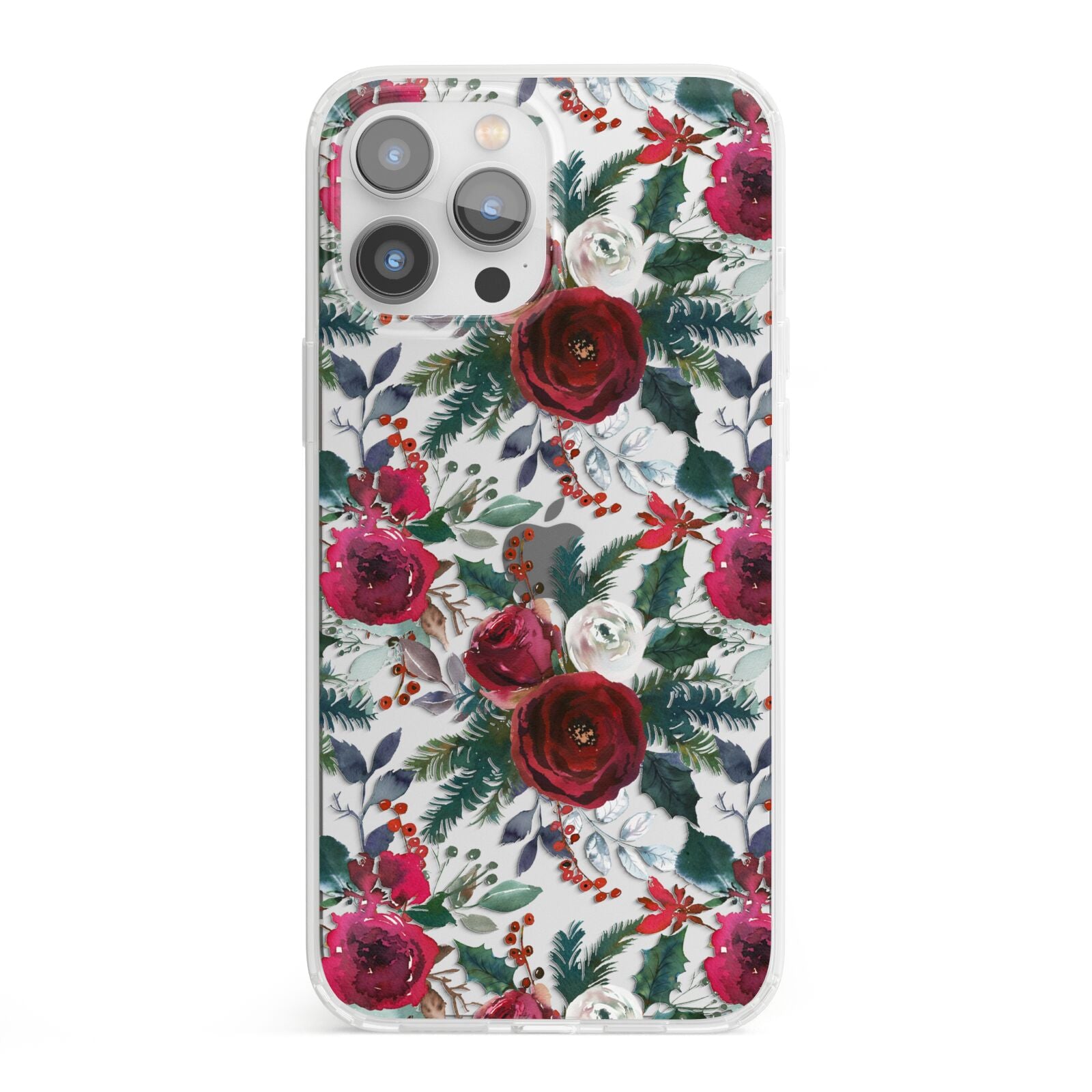Christmas Floral Pattern iPhone 13 Pro Max Clear Bumper Case