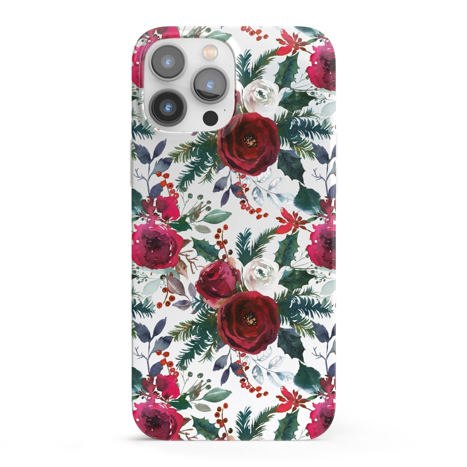 Christmas Floral Pattern iPhone 13 Pro Max Full Wrap 3D Snap Case
