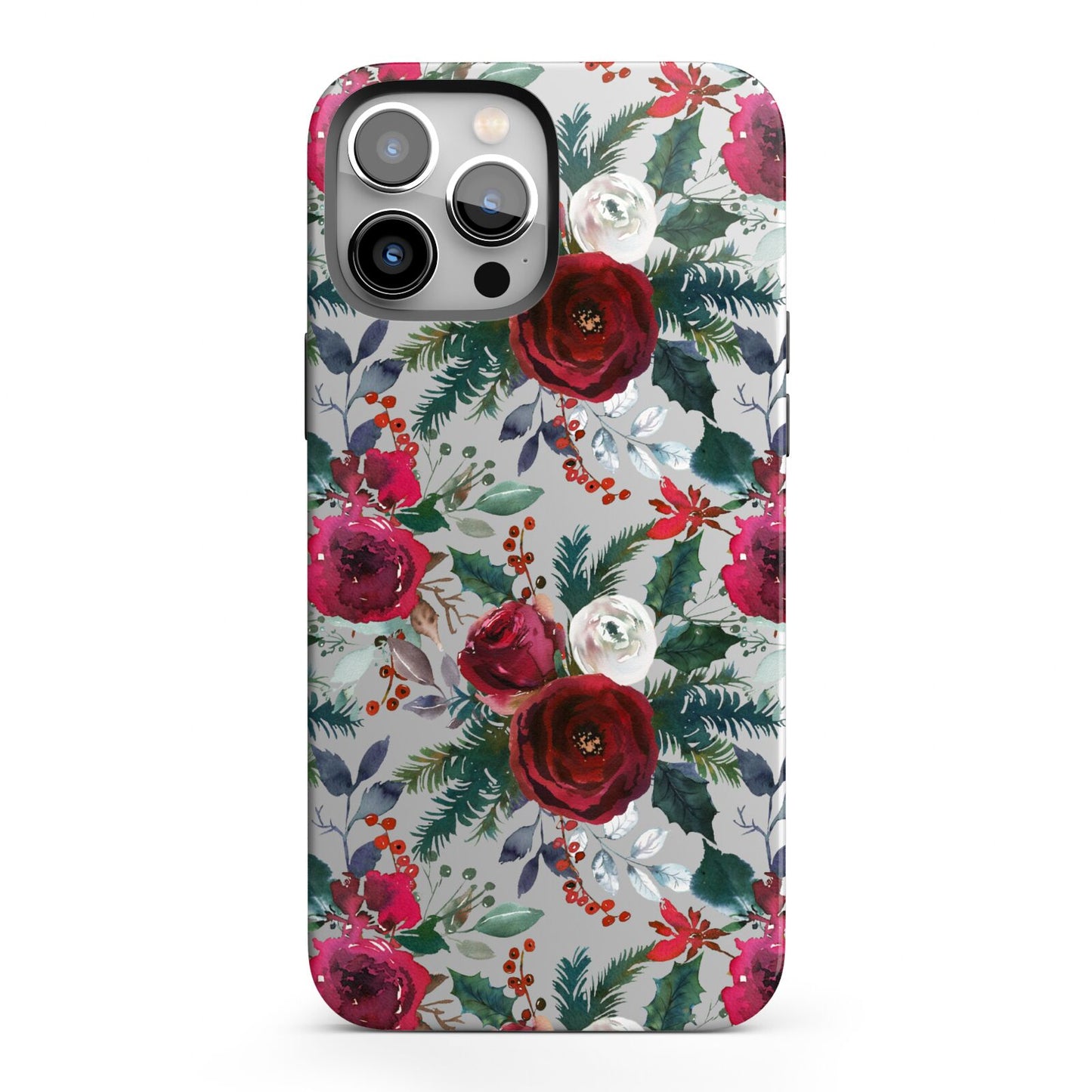 Christmas Floral Pattern iPhone 13 Pro Max Full Wrap 3D Tough Case