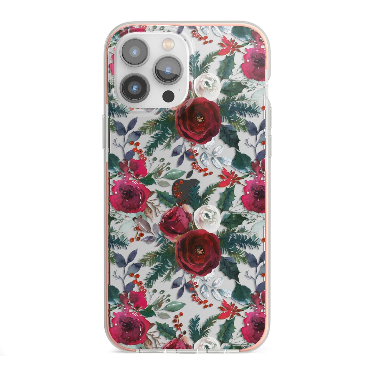 Christmas Floral Pattern iPhone 13 Pro Max TPU Impact Case with Pink Edges