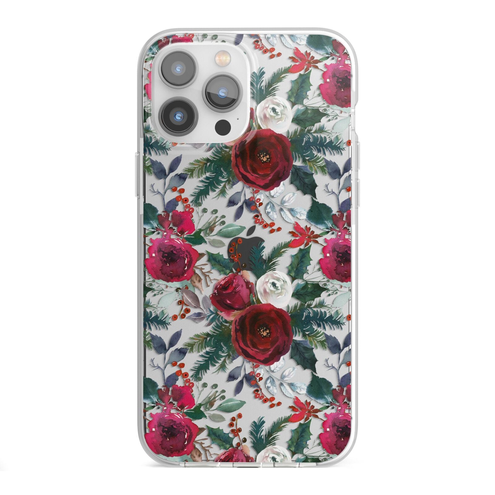 Christmas Floral Pattern iPhone 13 Pro Max TPU Impact Case with White Edges