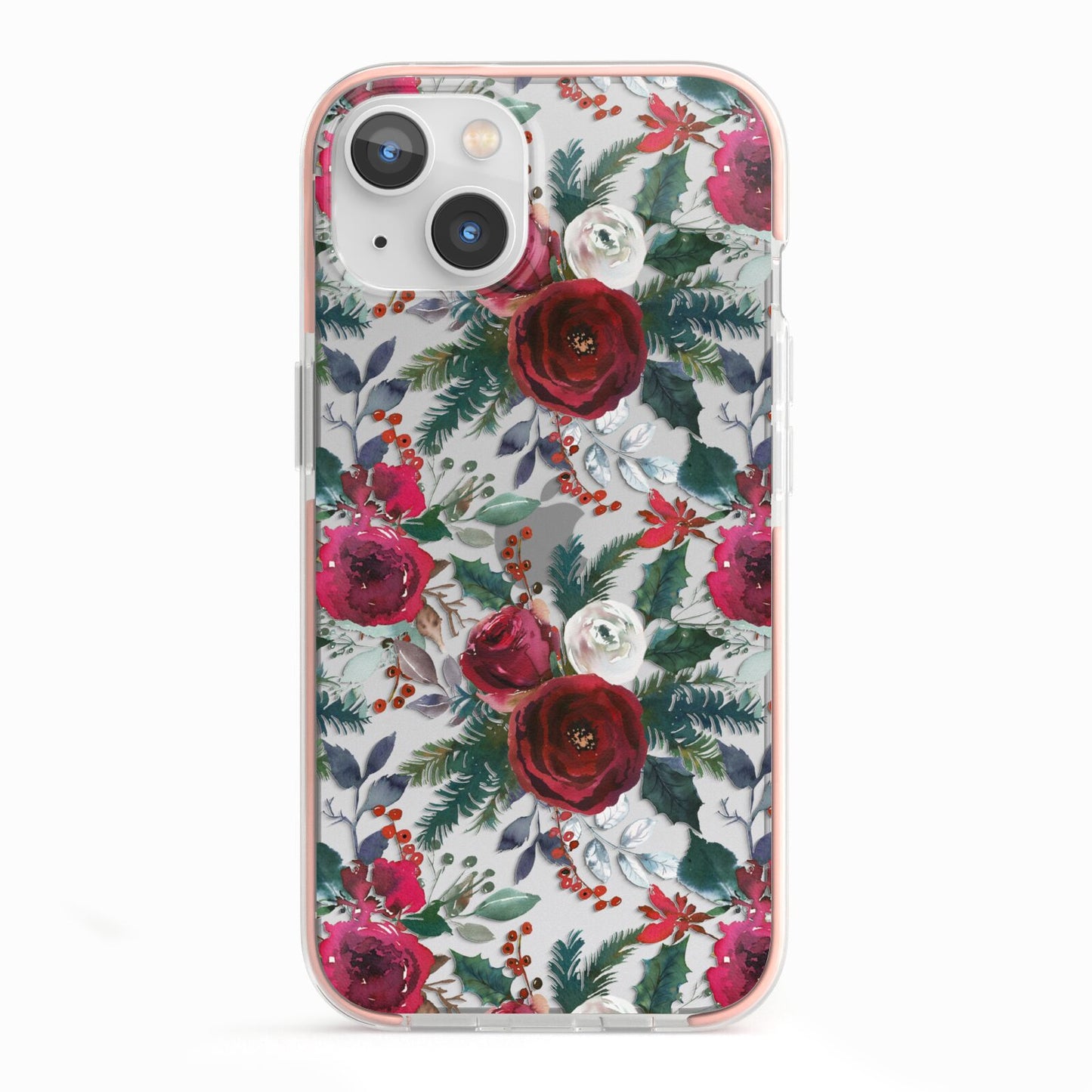 Christmas Floral Pattern iPhone 13 TPU Impact Case with Pink Edges