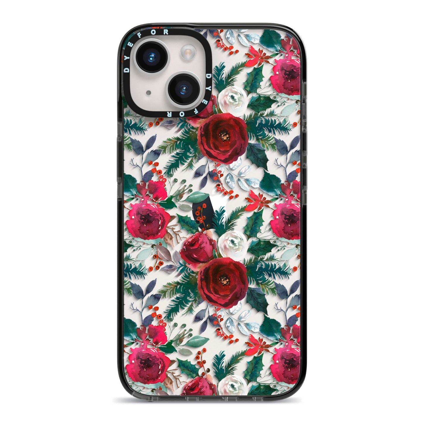 Christmas Floral Pattern iPhone 14 Black Impact Case on Silver phone