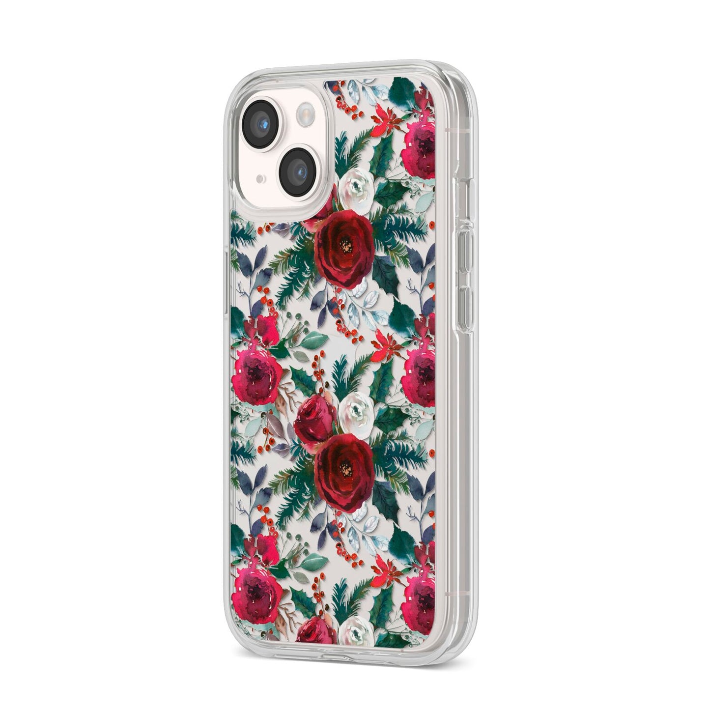 Christmas Floral Pattern iPhone 14 Clear Tough Case Starlight Angled Image