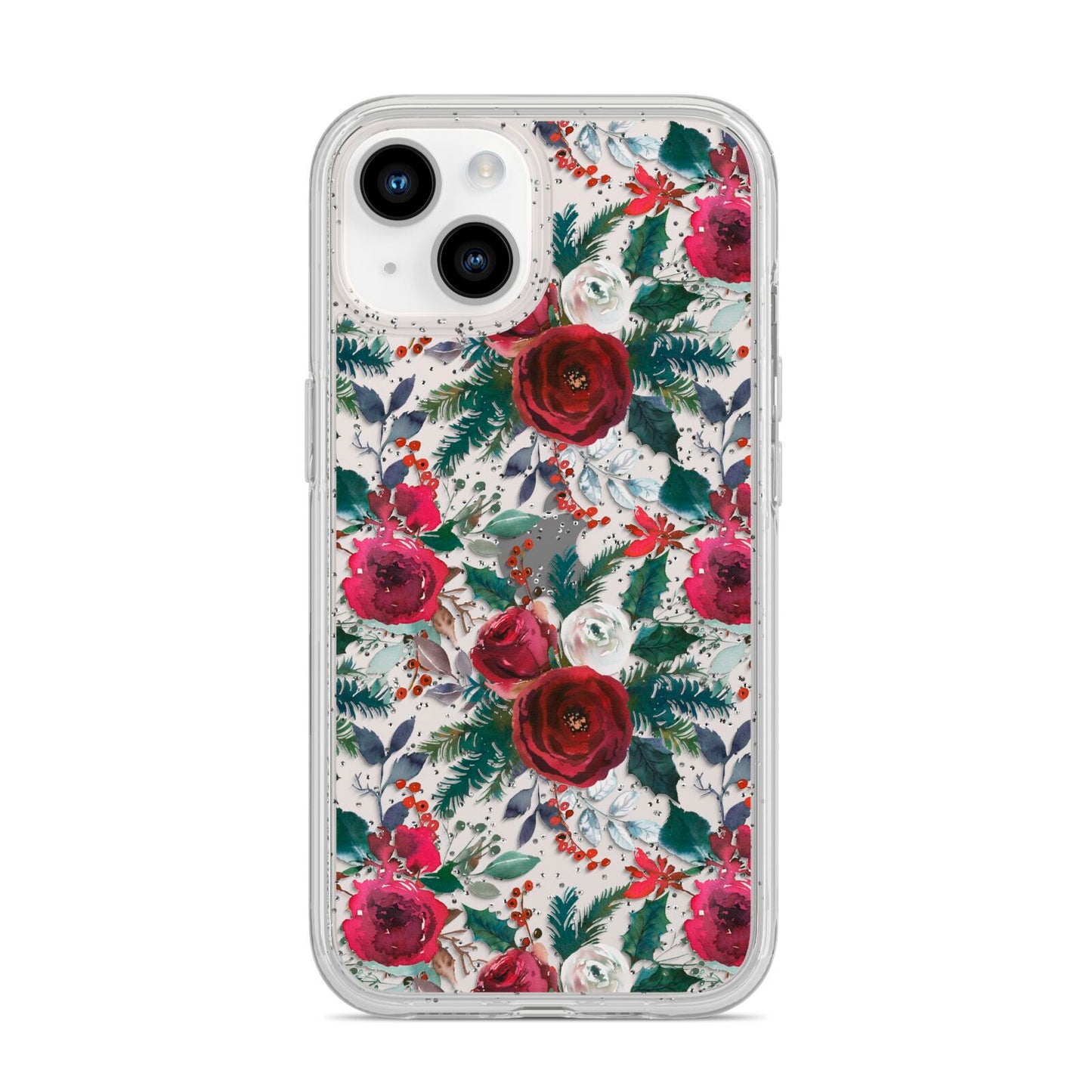 Christmas Floral Pattern iPhone 14 Glitter Tough Case Starlight