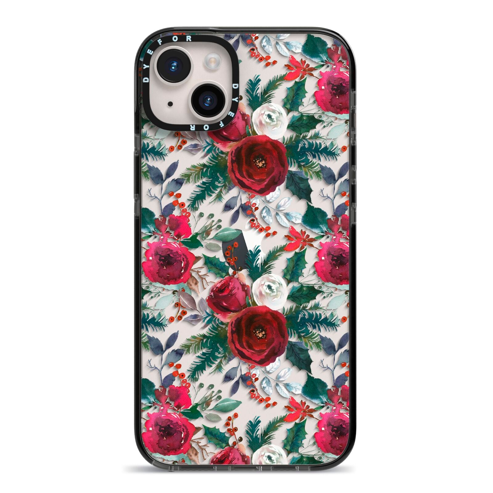 Christmas Floral Pattern iPhone 14 Plus Black Impact Case on Silver phone
