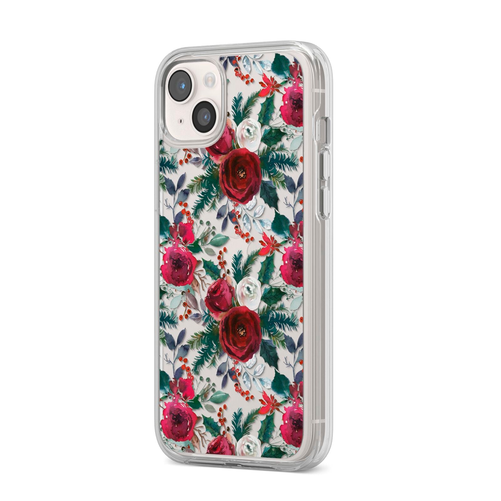 Christmas Floral Pattern iPhone 14 Plus Clear Tough Case Starlight Angled Image