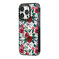 Christmas Floral Pattern iPhone 14 Pro Black Impact Case Side Angle on Silver phone