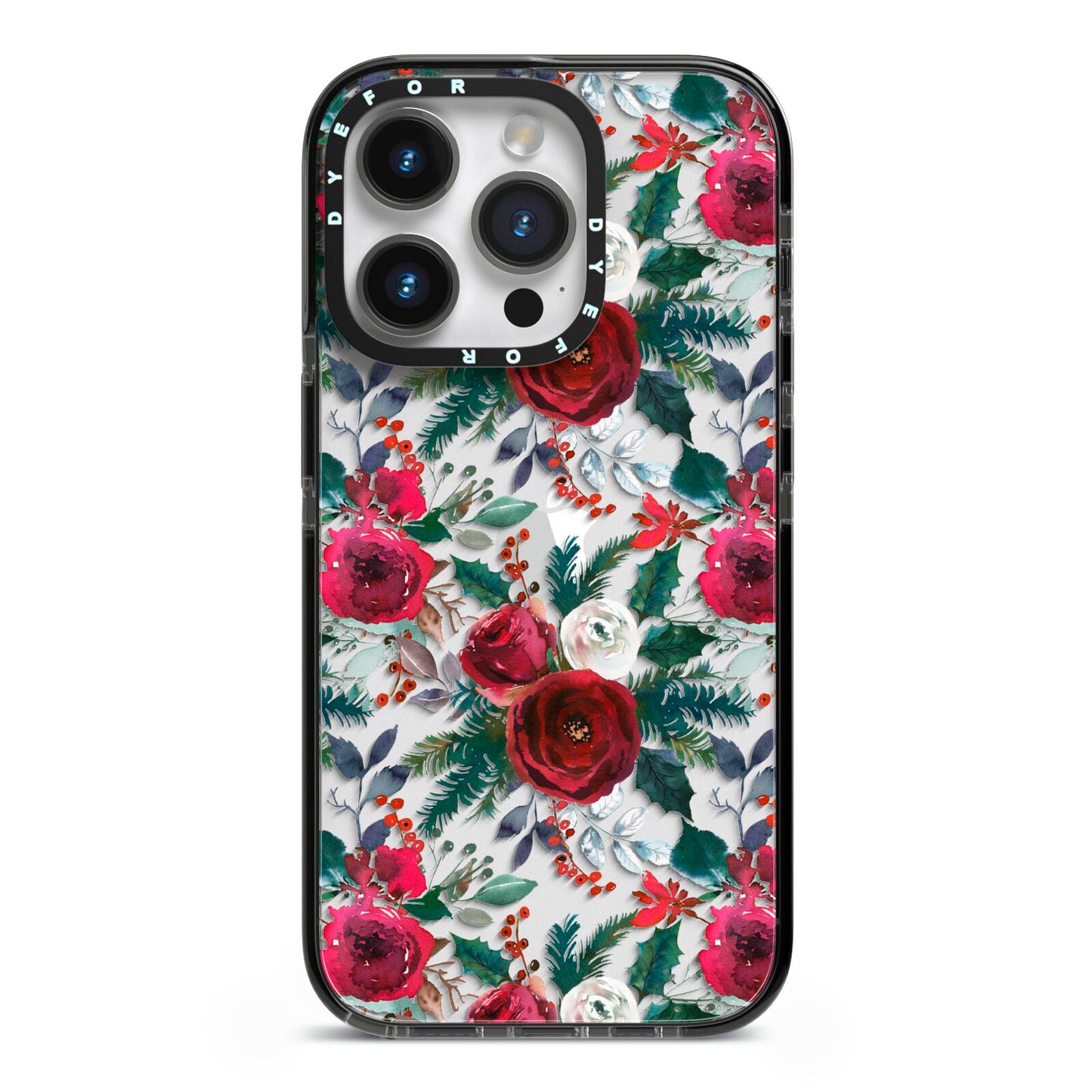 Christmas Floral Pattern iPhone 14 Pro Black Impact Case on Silver phone