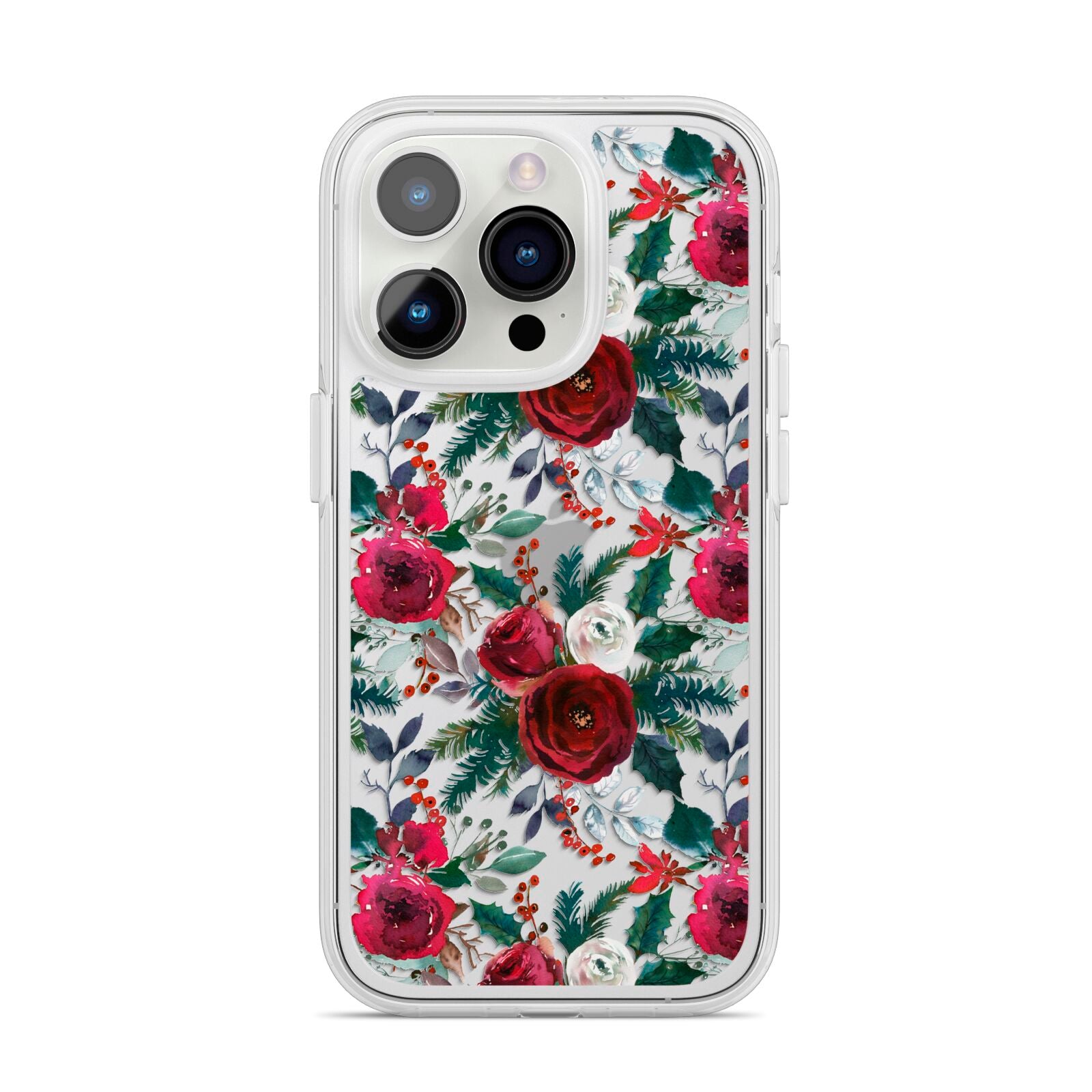 Christmas Floral Pattern iPhone 14 Pro Clear Tough Case Silver