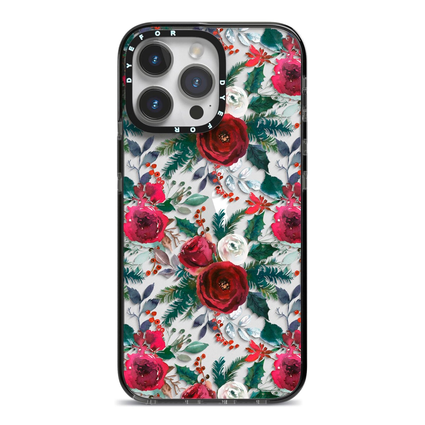 Christmas Floral Pattern iPhone 14 Pro Max Black Impact Case on Silver phone