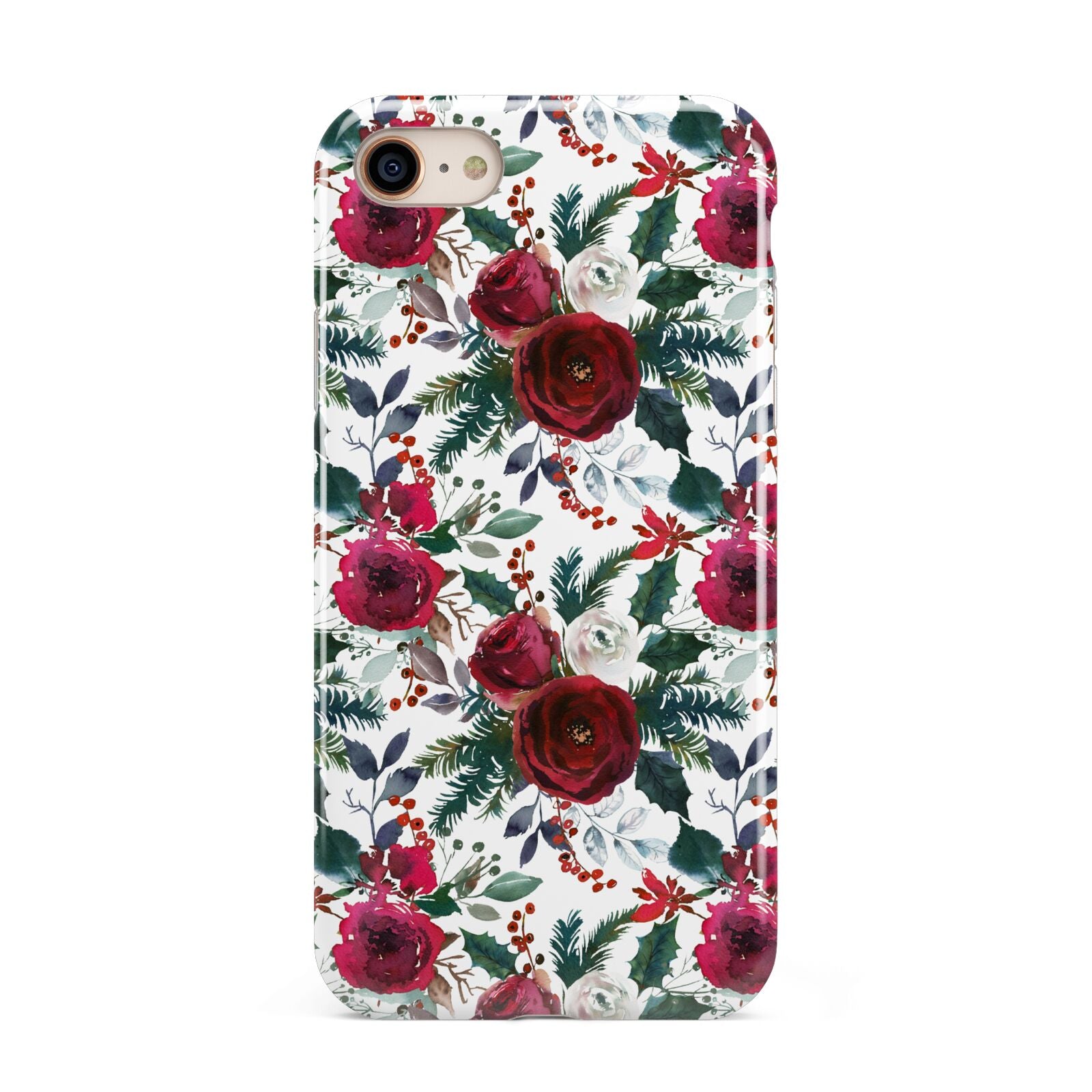 Christmas Floral Pattern iPhone 8 3D Tough Case on Gold Phone