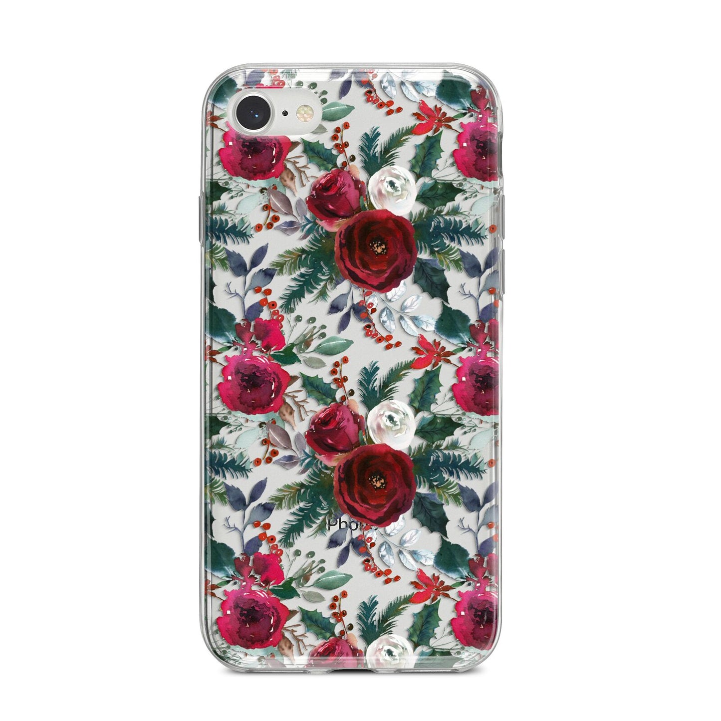 Christmas Floral Pattern iPhone 8 Bumper Case on Silver iPhone