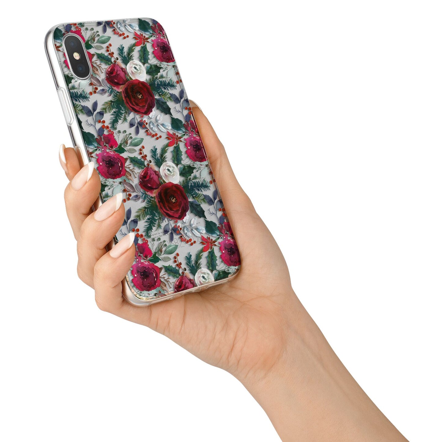 Christmas Floral Pattern iPhone X Bumper Case on Silver iPhone Alternative Image 2