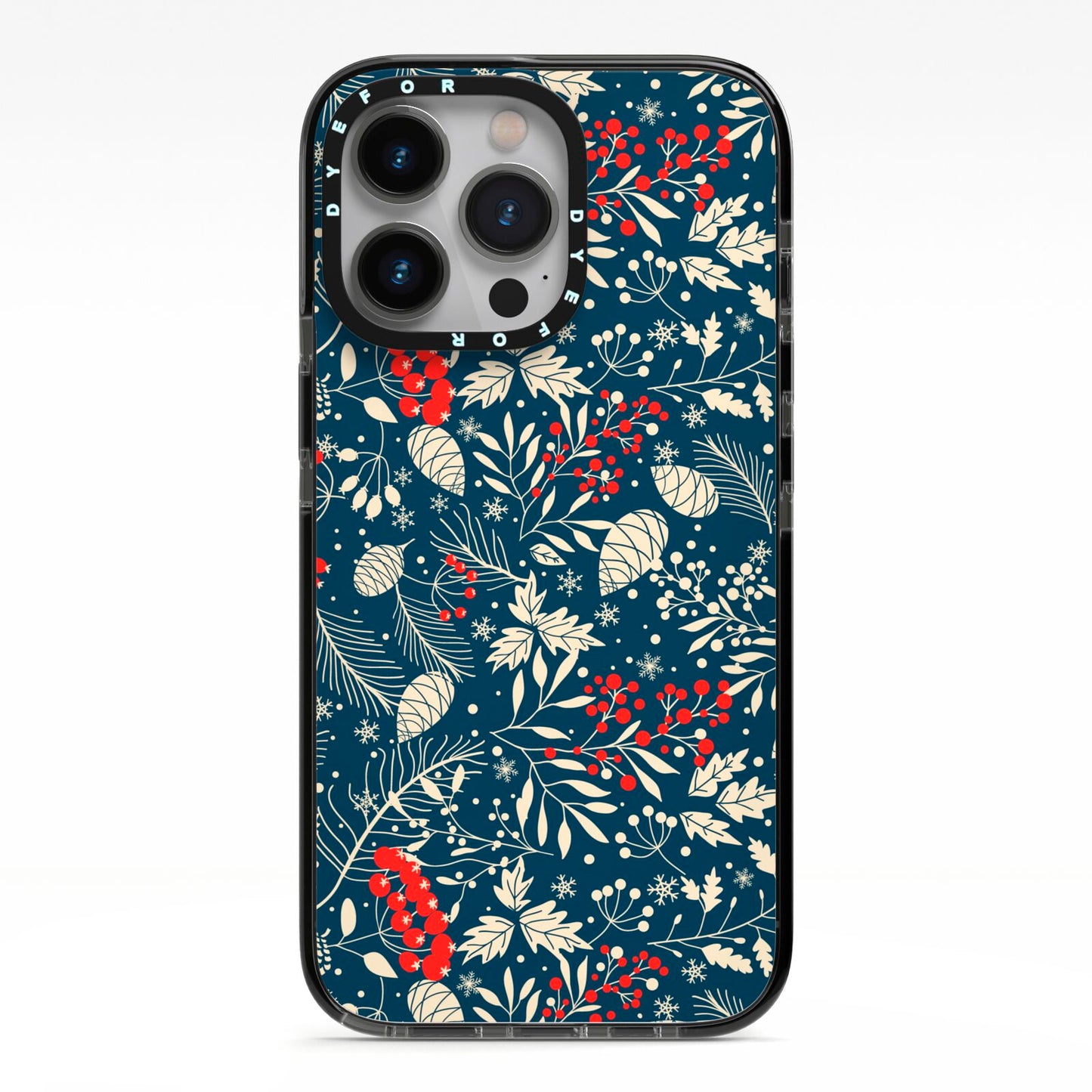 Christmas Floral iPhone 13 Pro Black Impact Case on Silver phone