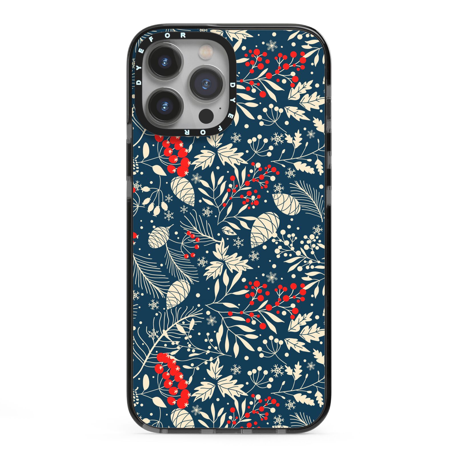 Christmas Floral iPhone 13 Pro Max Black Impact Case on Silver phone