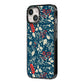Christmas Floral iPhone 14 Black Impact Case Side Angle on Silver phone