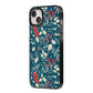 Christmas Floral iPhone 14 Plus Black Impact Case Side Angle on Silver phone