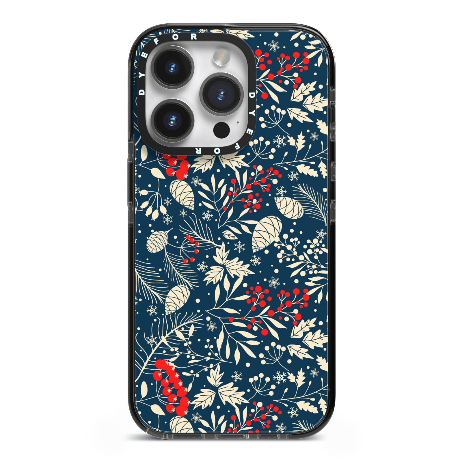 Christmas Floral iPhone 14 Pro Black Impact Case on Silver phone