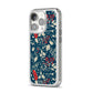 Christmas Floral iPhone 14 Pro Clear Tough Case Silver Angled Image