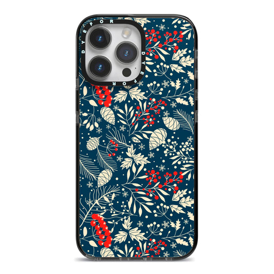 Christmas Floral iPhone 14 Pro Max Black Impact Case on Silver phone